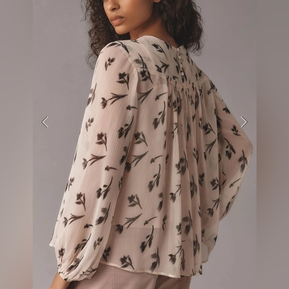 Maeve x Anthropologie Long-Sleeve Pleated Peasant Blouse Medium - Picture 3 of 10